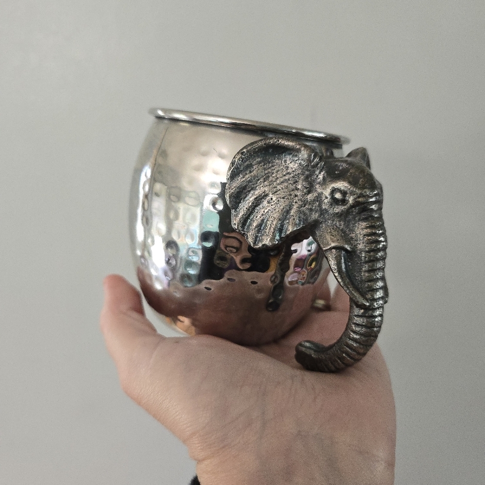 Pier 1 Imports Hammered Metal African Elephant Mug Cup